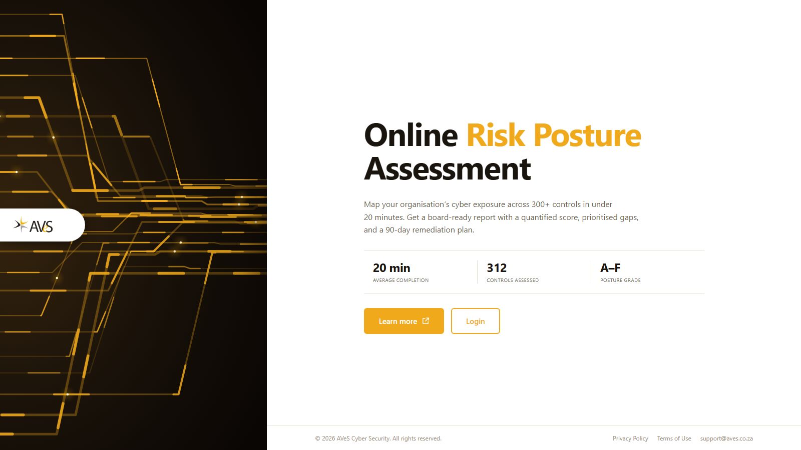 AVeS Online Risk Posture Assessment platform on a desktop screen