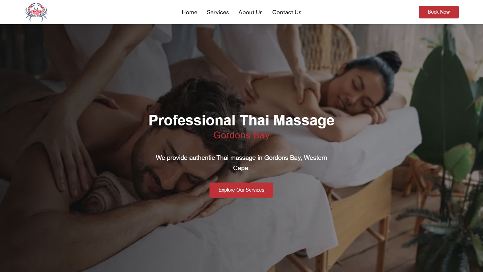 Professional Thai Massage website on a desktop screen